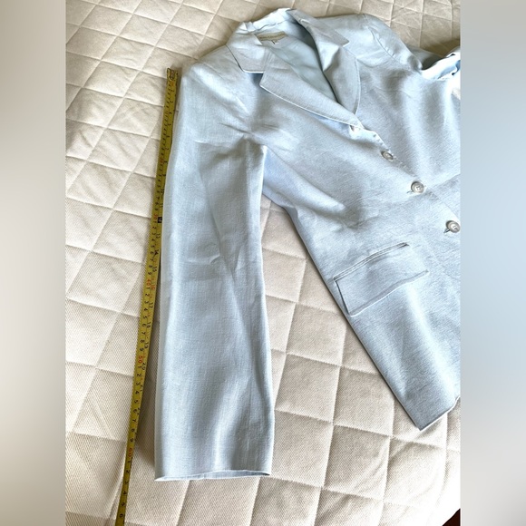 Light blue 100% linen long blazer double collar 4 front buttons 2 pockets US 10 - Picture 15 of 16